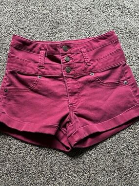 Mossimo Junior Girl Burgundy/Red High Waisted Denim Shorts, Size 0/25